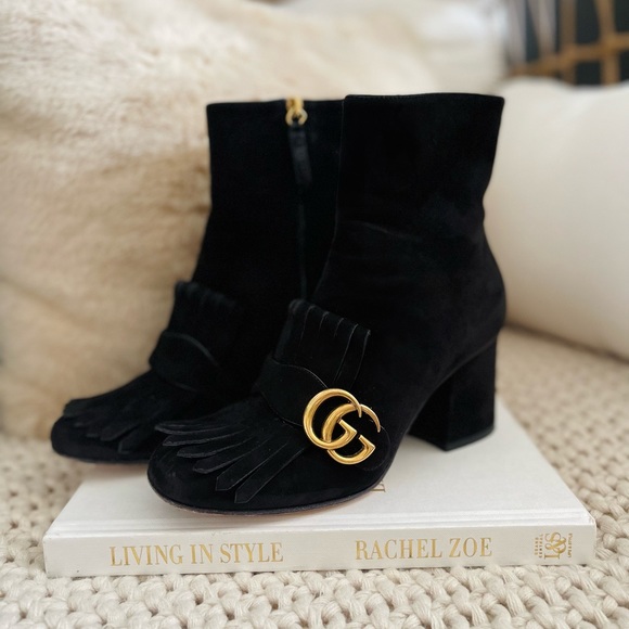 Gucci Shoes - Gucci Black Marmont Fringe Velvet Suede Ankle Boots